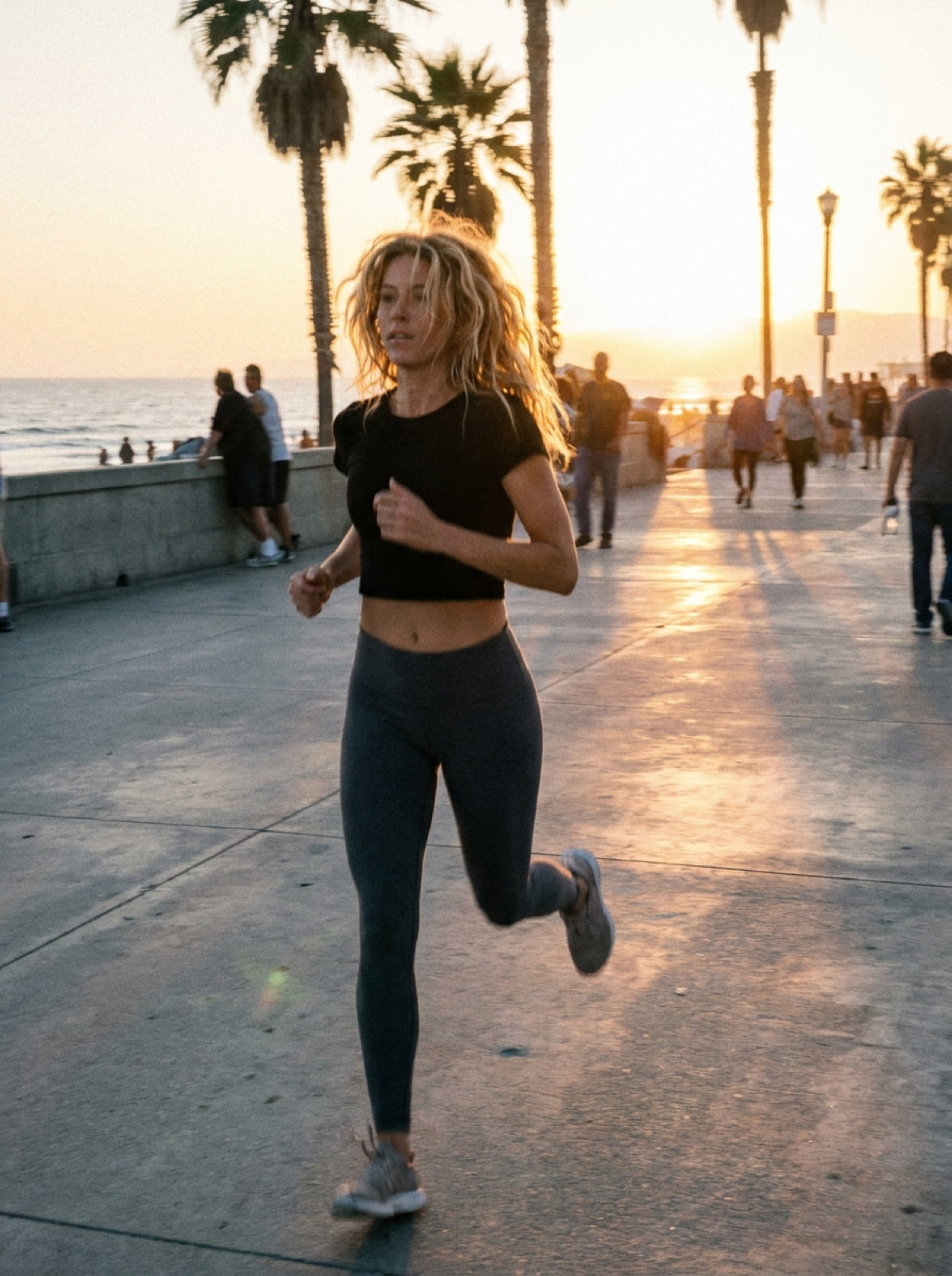 Woman running at sunset